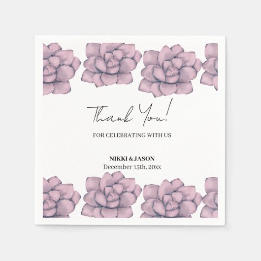 Elegant Waterverf Roos Minimale bruiloft Bedankt Servet (Voorkant)