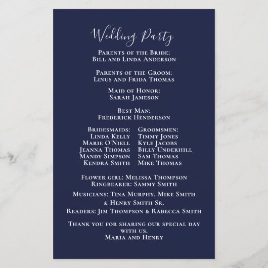 Elegant Waterverf Roos Navy Blue Wedding Program (Achterkant)