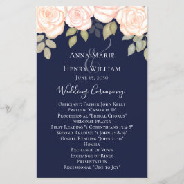 Elegant Waterverf Roos Navy Blue Wedding Program