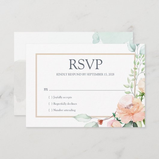 Elegant Waterverf Roos Roze Floral RSVP Kaartje (Voorkant / Achterkant)