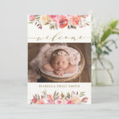 Elegant Waterverf Roos Script Calligraphy Birth Aankondiging (Staand voorkant)