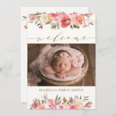 Elegant Waterverf Roos Script Calligraphy Birth Aankondiging (Voorkant / Achterkant)