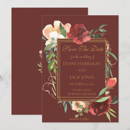 Elegant Waterverf Rose Bouquet Gold Lijst Kaart (Voorkant / Achterkant)