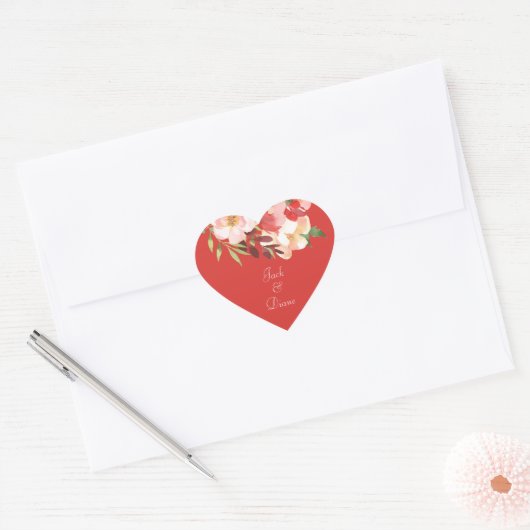 Elegant Waterverf Rose Bouquet Hart Sticker (Envelop)