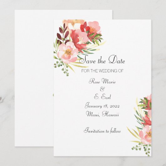 Elegant Waterverf Rose Bouquet Save the Date Kaart (Voorkant / Achterkant)