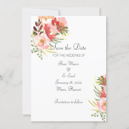 Elegant Waterverf Rose Bouquet Save the Date Kaart