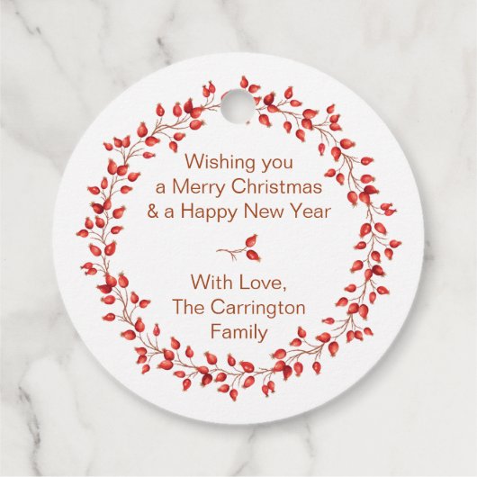 Elegant Waterverf Rosehips vrolijk kerstfeest. Ron Bedankjes Labels (Achterkant)