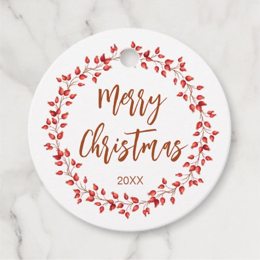 Elegant Waterverf Rosehips vrolijk kerstfeest. Ron Bedankjes Labels (Voorkant)