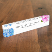 Elegant Waterverf Roze Blauwe Florals Naambordje (Zijkant)