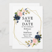 Elegant Waterverf Roze Blauwe Rozen Geo Lijst Save The Date (Voorkant / Achterkant)