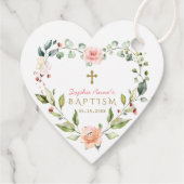 Elegant Waterverf Roze Bloemen Goud Kruis Baptisme Bedankjes Labels (Achterkant)