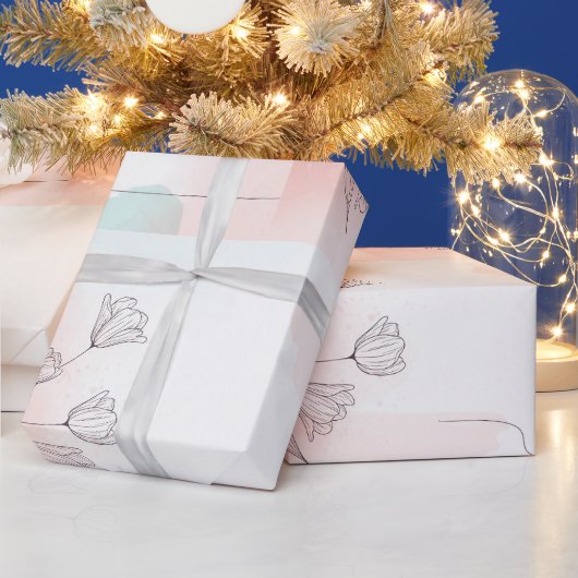 Elegant Waterverf Roze Bloemen Inpakpapier (Feestdagen)