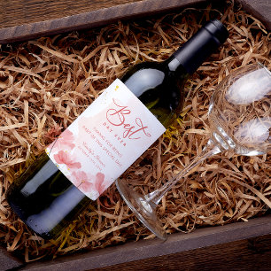 Elegant Waterverf roze bloemen Wijn Etiket