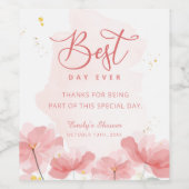 Elegant Waterverf roze bloemen Wijn Etiket (Enkel label)