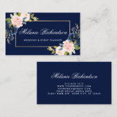 Elegant Waterverf Roze Blush Floral Blue Visitekaartje (Voorkant / Achterkant)