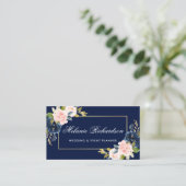 Elegant Waterverf Roze Blush Floral Blue Visitekaartje (Staand voorkant)
