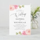 Elegant waterverf roze blush florale bruiloft kaart (Staand voorkant)