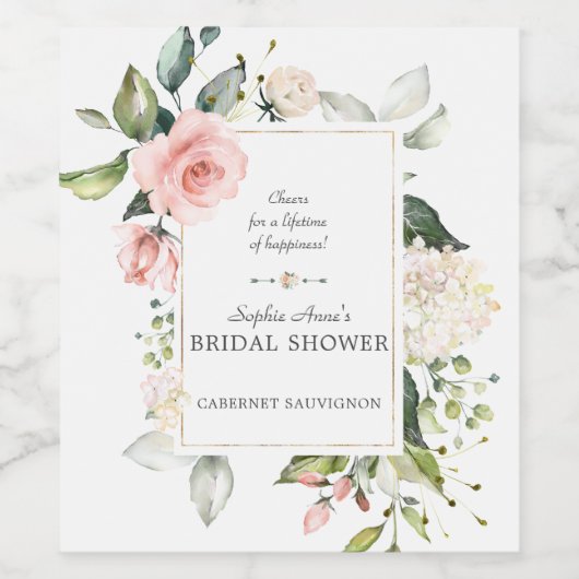 Elegant Waterverf Roze Blush Florence Vrijgezellen Wijn Etiket (Enkel label)