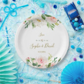 Elegant Waterverf Roze Blush Flowers Weddenschap Papieren Bordje (Feest)