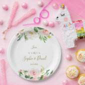 Elegant Waterverf Roze Blush Flowers Weddenschap Papieren Bordje (Feest)