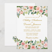 Elegant Waterverf Roze Blush White Floral Wedding Kaart (Voorkant / Achterkant)