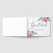 Elegant waterverf roze boho floral script bruiloft gastenboek (Volledig)