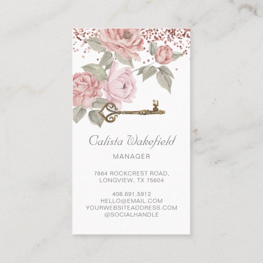 Elegant Waterverf Roze botanische pony Glitter Visitekaartje (Achterkant)