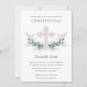 Elegant Waterverf Roze Christening Uitnodigingen (Voorkant)