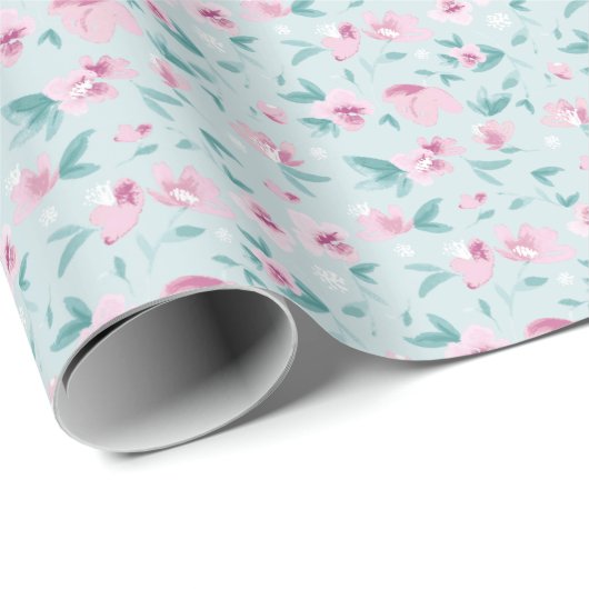 Elegant Waterverf Roze Ditsy Bloemenpatroon Cadeaupapier (Rol Hoek)
