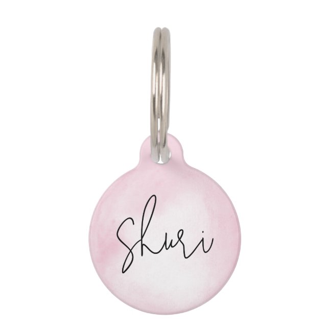 Elegant Waterverf Roze Dog Pet ID Tag Huisdierpenning (Voorkant)