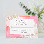 Elegant Waterverf Roze en Gold Bat Mitzvah RSVP Kaartje (Staand voorkant)