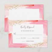 Elegant Waterverf Roze en Gold Bat Mitzvah RSVP Kaartje (Voorkant / Achterkant)