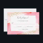 Elegant Waterverf Roze en Gold Bat Mitzvah RSVP Kaartje<br><div class="desc">Deze prachtige en elegante Bat Mitzvah rsvp reactiekaarten hebben trendy waterverf schilderige slagen in feminine tinnen tinten van roze,  koraal en oranje,  met faux gouden glitter uiterlijk confetti.</div>