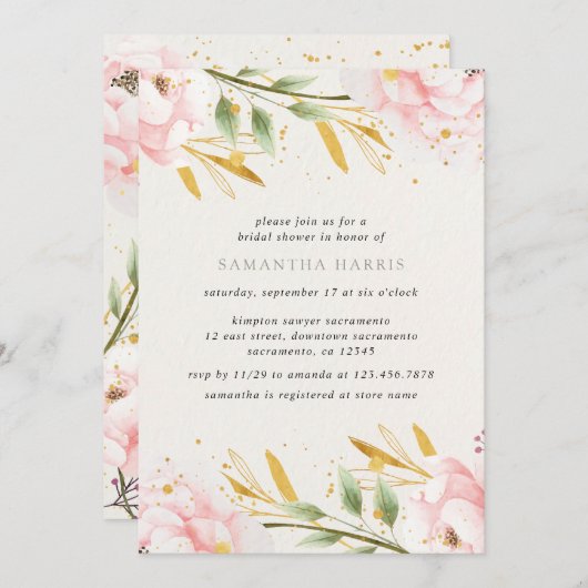 Elegant Waterverf Roze en Goud Vrijgezellenfeest Kaart (Voorkant / Achterkant)