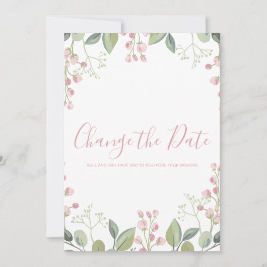 Elegant Waterverf Roze en Groen Save The Date (Voorkant)