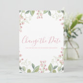 Elegant Waterverf Roze en Groen Save The Date (Staand voorkant)