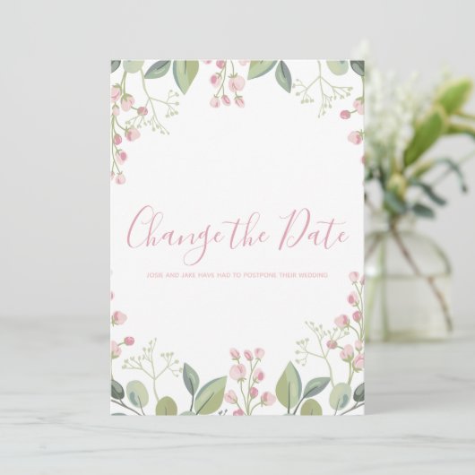 Elegant Waterverf Roze en Groen Save The Date (Staand voorkant)