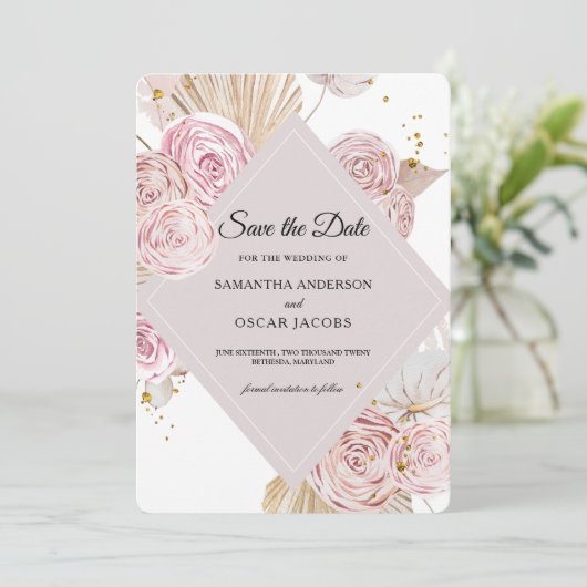 Elegant Waterverf Roze en Paars Lijst Save The Date (Staand voorkant)