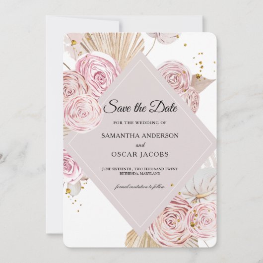 Elegant Waterverf Roze en Paars Lijst Save The Date (Voorkant)