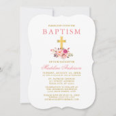 Elegant Waterverf Roze Floral Baptisme Gold Kaart (Voorkant)