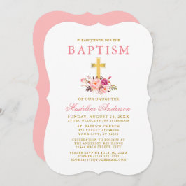 Elegant Waterverf Roze Floral Baptisme Gold Kaart