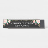 Elegant Waterverf Roze Floral Black Bureau Naambordje (Voorkant)