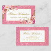 Elegant Waterverf Roze Floral Glitter Visitekaartje (Voorkant / Achterkant)