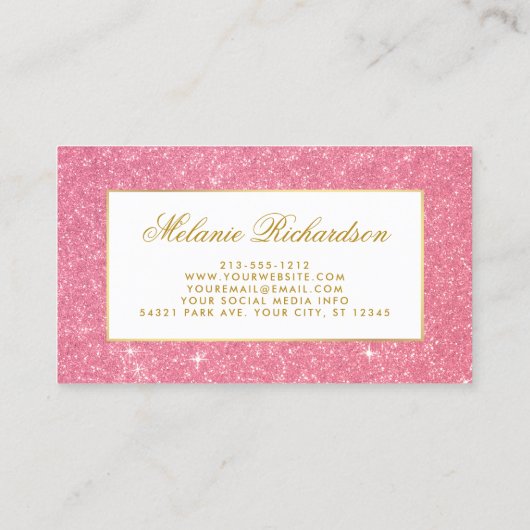 Elegant Waterverf Roze Floral Glitter Visitekaartje (Achterkant)