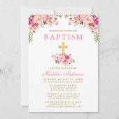 Elegant Waterverf Roze Floral Gold Baptisme Kaart (Voorkant)