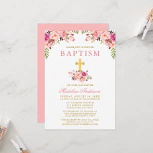 Elegant Waterverf Roze Floral Gold Baptisme Kaart