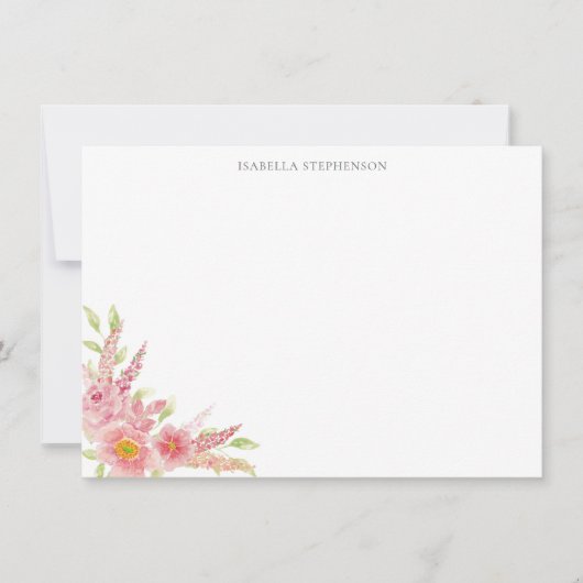 Elegant  Waterverf Roze Floral Notitiekaartje (Voorkant)
