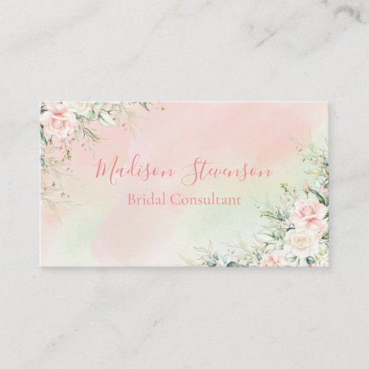 Elegant Waterverf Roze Floral Personalized Girly Visitekaartje (Voorkant)