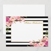 Elegant Waterverf Roze Floral Striped Notitiekaartje (Voorkant / Achterkant)