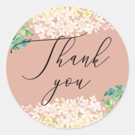 Elegant waterverf roze florale bruiloft bedankt ronde sticker